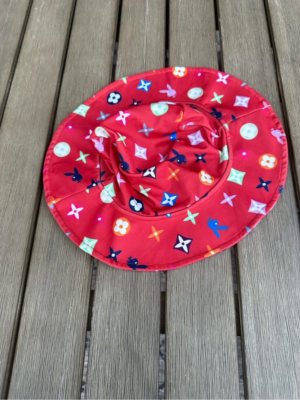 Red Designer Inspired Monogram Bucket Hat Y2K Play Bunny Print Sun Hat